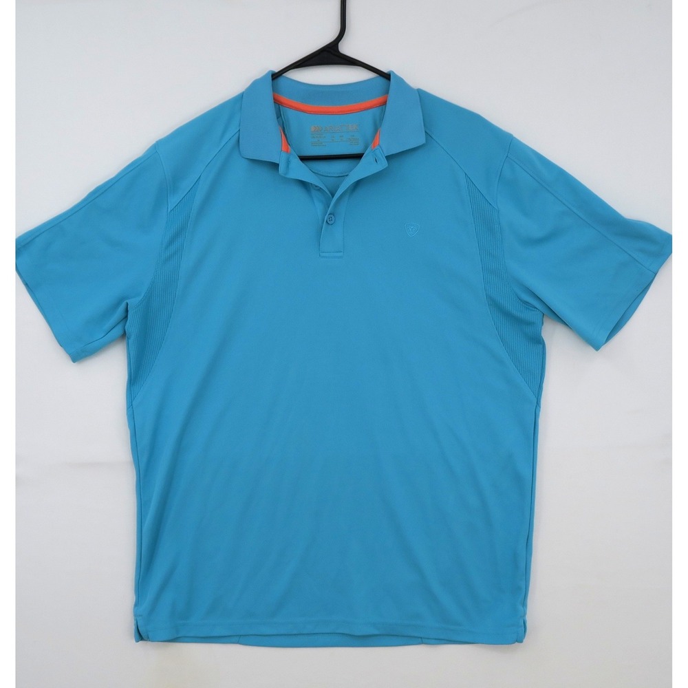 Ariat Tek Mens AC Short Sleeve Polo Shirt Blue‎ Medium Performance Golf Athletic